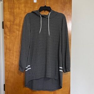 SHEIN Charcoal Gray Hooded Tunic with White Stripes